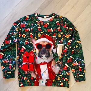 Ugly Christmas Funny Dog‎ Champagne Sweatshirt Size M (unisex)